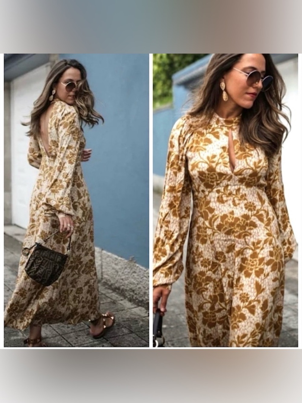 Zara Floral Keyhole Maxi Dress with Back Cut Out in Mustard